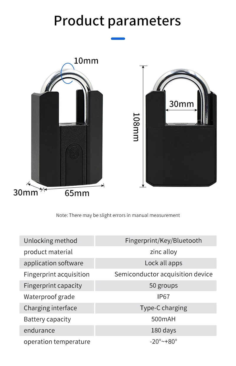 TTLOCK Electronic Fingerprint Padlock Keyless Biometrics Lock with App Suitcase Backpack Bicycle Locker Security