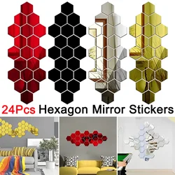 24/6PCS FAI DA TE 3D Specchio Adesivo Da Parete Esagono Decorazioni Per La Casa Specchio Decor Adesivi Arte Della Parete Decorazione Della Camera Da Letto adesivi autoadesivi