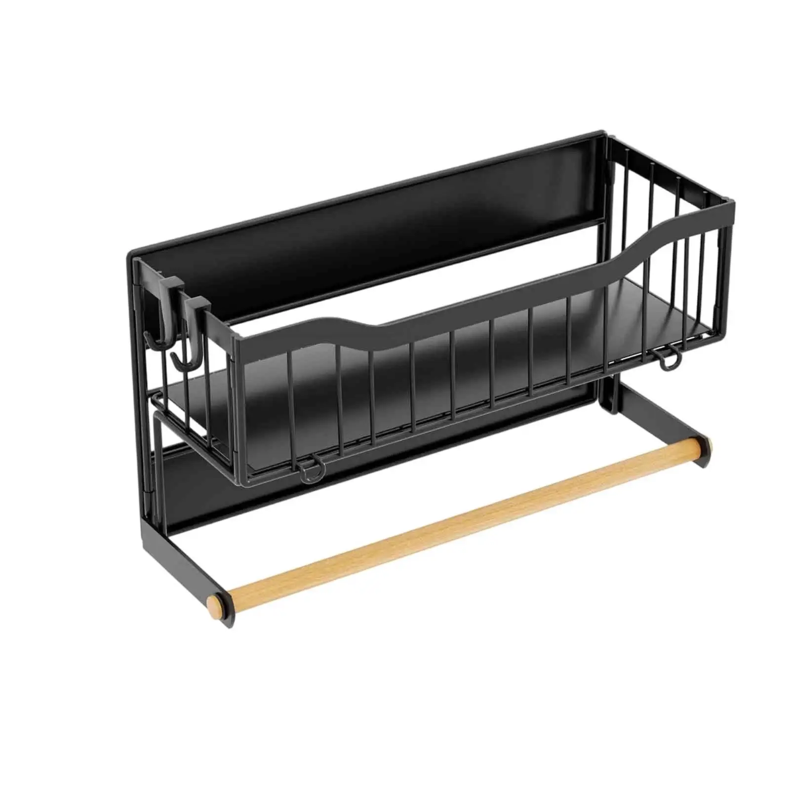 Kitchen Storage Shelf Magnetic Spice Rack with Upper Basket and Lower Shelf for Fridge Side Use