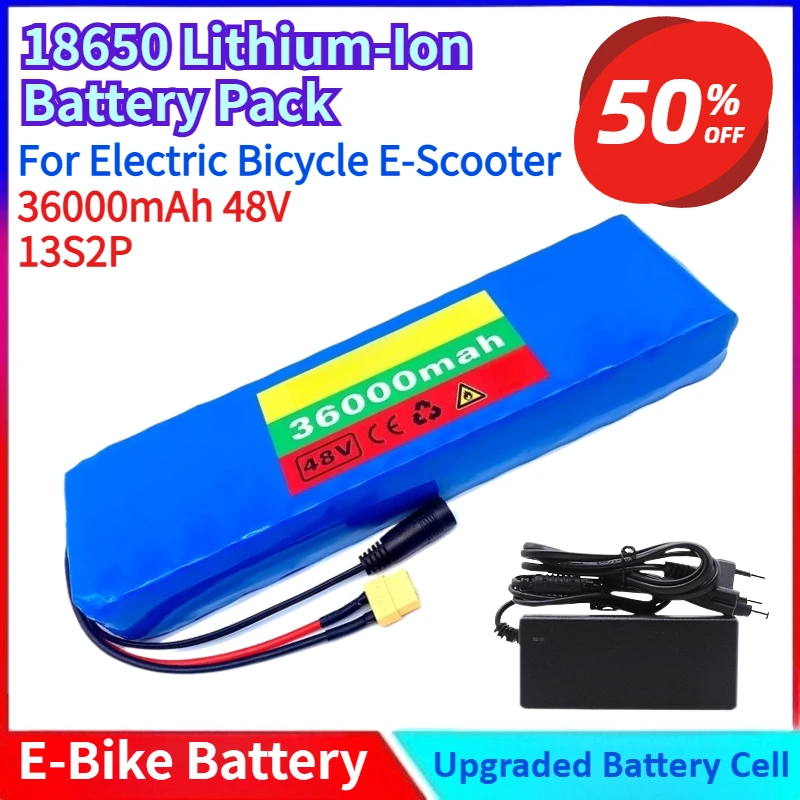 

NEW 48V 36Ah Li-ion Battery Pack 13S2P T/XT60 for Electric Bicycle E-Scooter 18650 Cells with BMS Protection Waterproof Case
