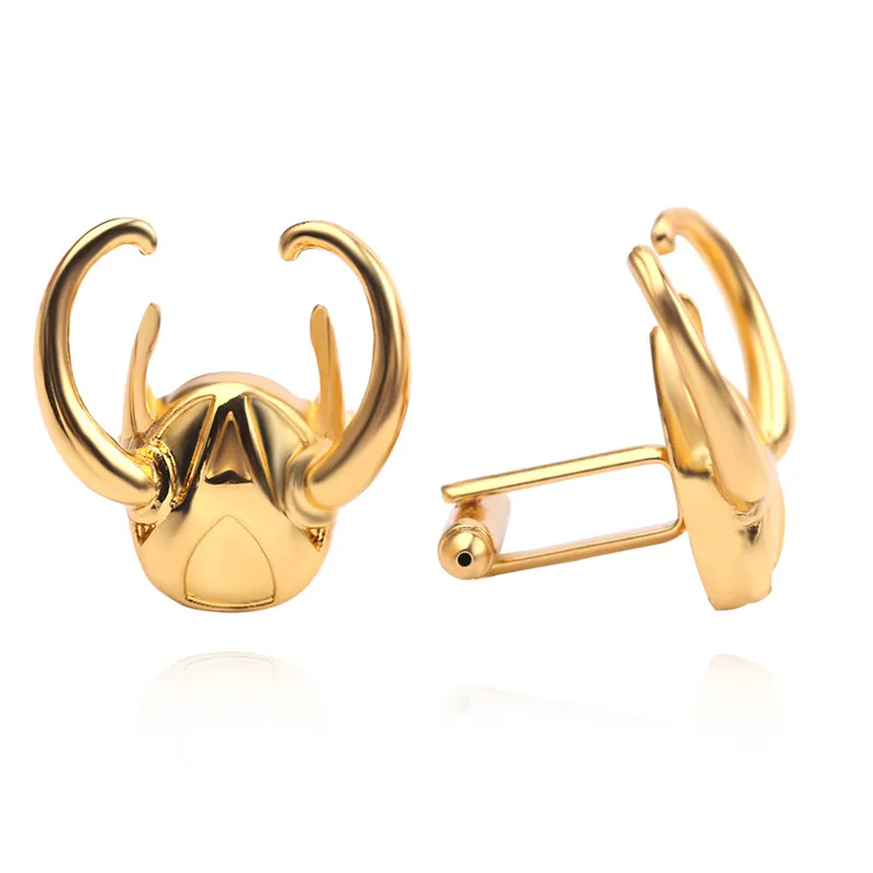 Marvel Loki Helmet Cuff Links Fashion Golden Loki Helmet Metal Sleeve Button For Men Superheroes Jewelry Accessories