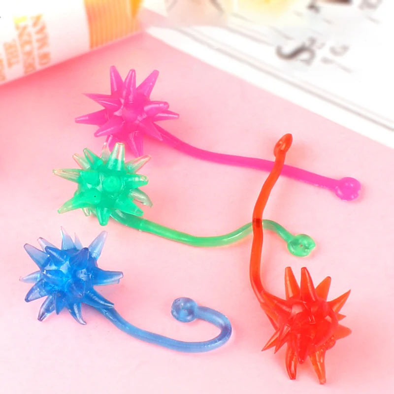 5Pcs Fun Soft Rubber Flinging Sticky Balls Funny Sticky Prickly Balls Stretchy Bouncy Nostalgia Toys Children's Birthday Gifts