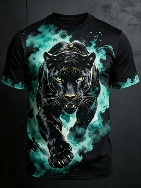 Men's 3D Watercolor Wild Animal Print T-Shirt Tiger Lion Panther Dragon Crew Neck Short Sleeve Casual Streetwear Graphic Top