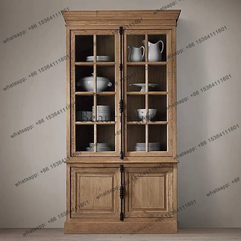 American solid wood bookcase with glass door household bookshelf dustproof floor-to-wall storage cabinet - view 3