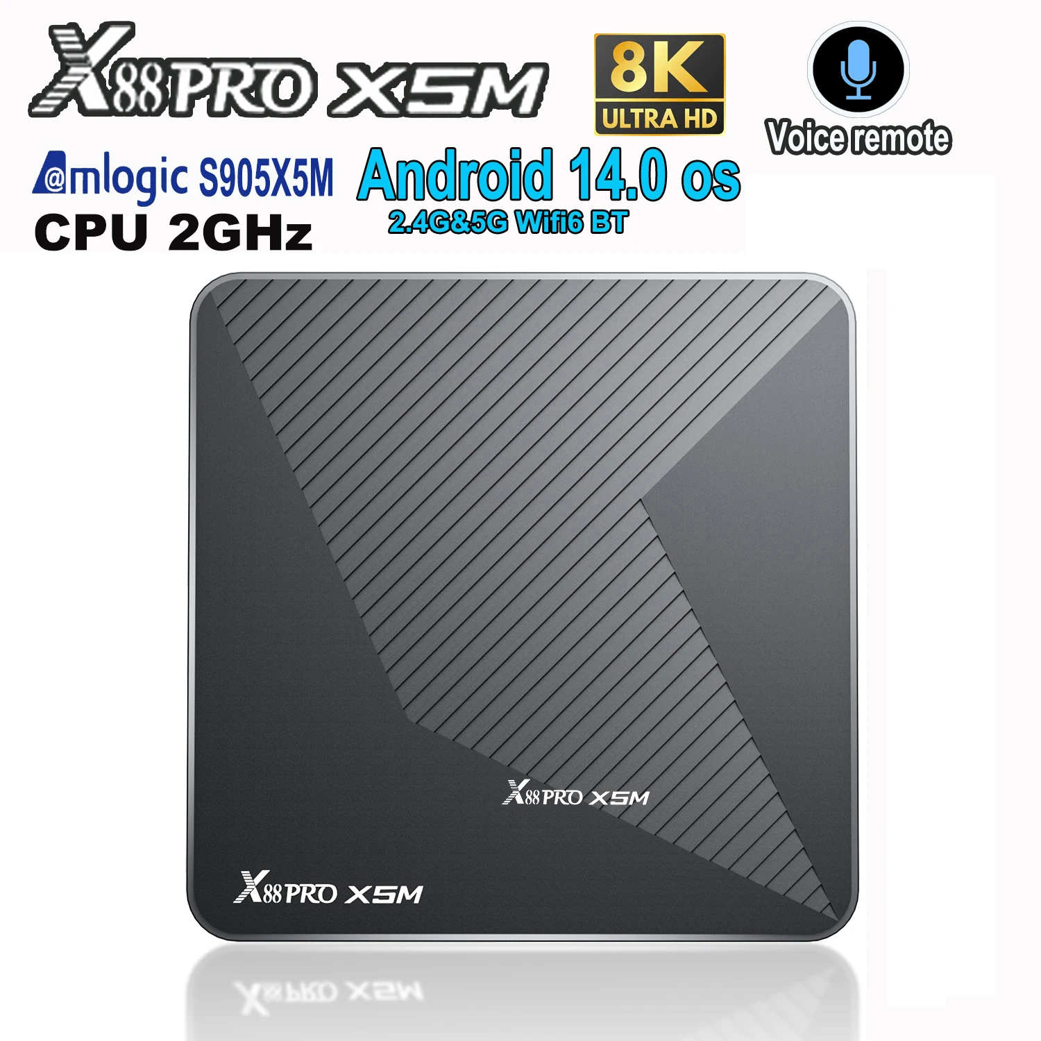 X88 PRO X5M Android 14.0 TV Box Amlogic S905X5M Decodificación 8K LAN 1000M Asistente de Voz BT Control Remoto Wifi6 BT5.0 RAM 16GB 32GB 64GB