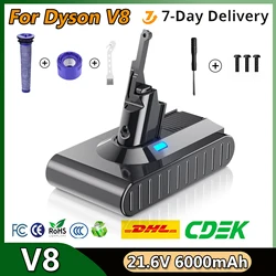6000mAh Battery For Dyson V8 Replacement Battery 21.6V For Dyson V8 Li-ion Vacuum Cleaner Battery With Pre-Filter v8 Post-Filter
