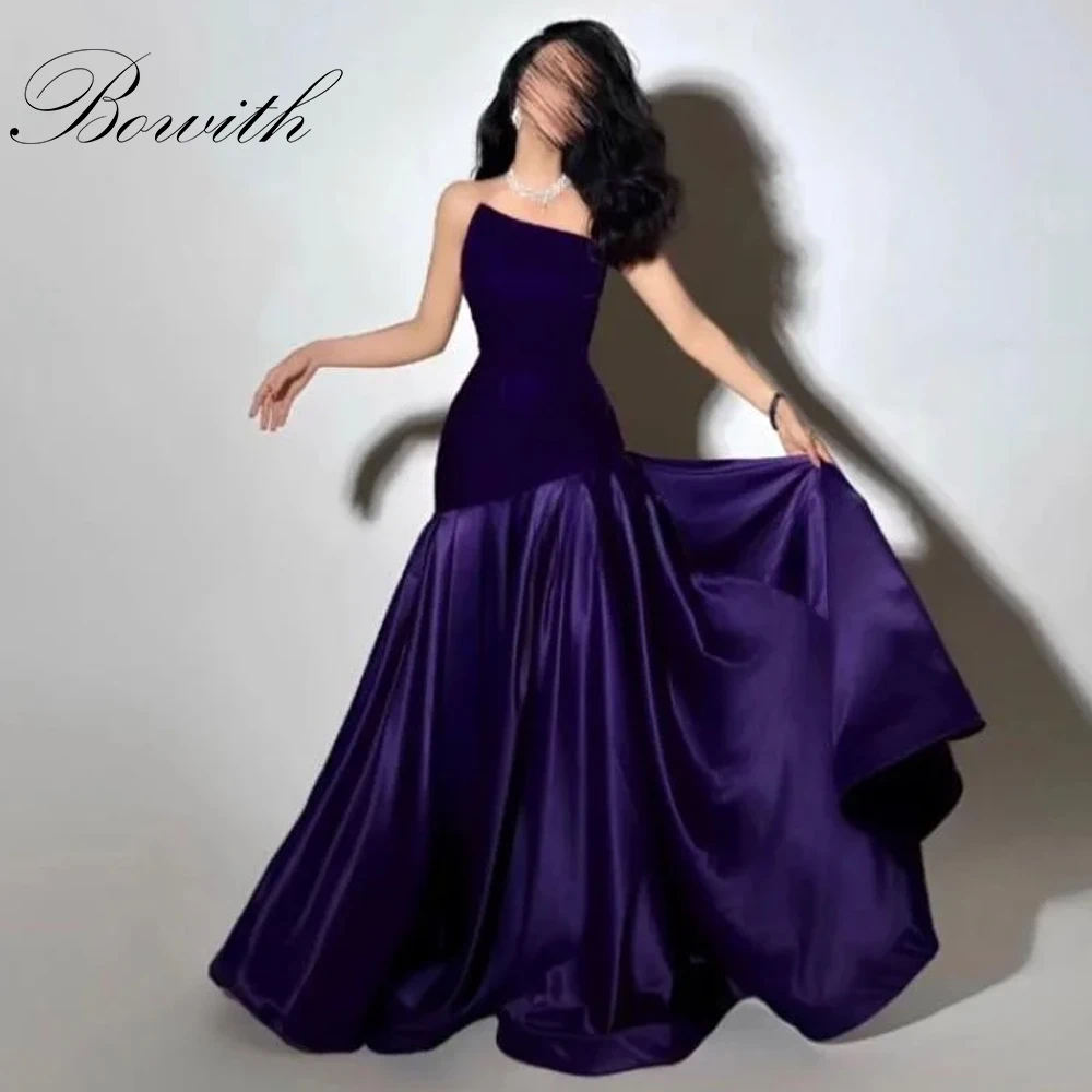 

Bowith Purple Velvet Satin Formal Evening Dresses Customized Saudi Arabia Mermaid Prom Dress Women Strapless Party Gowns 2025
