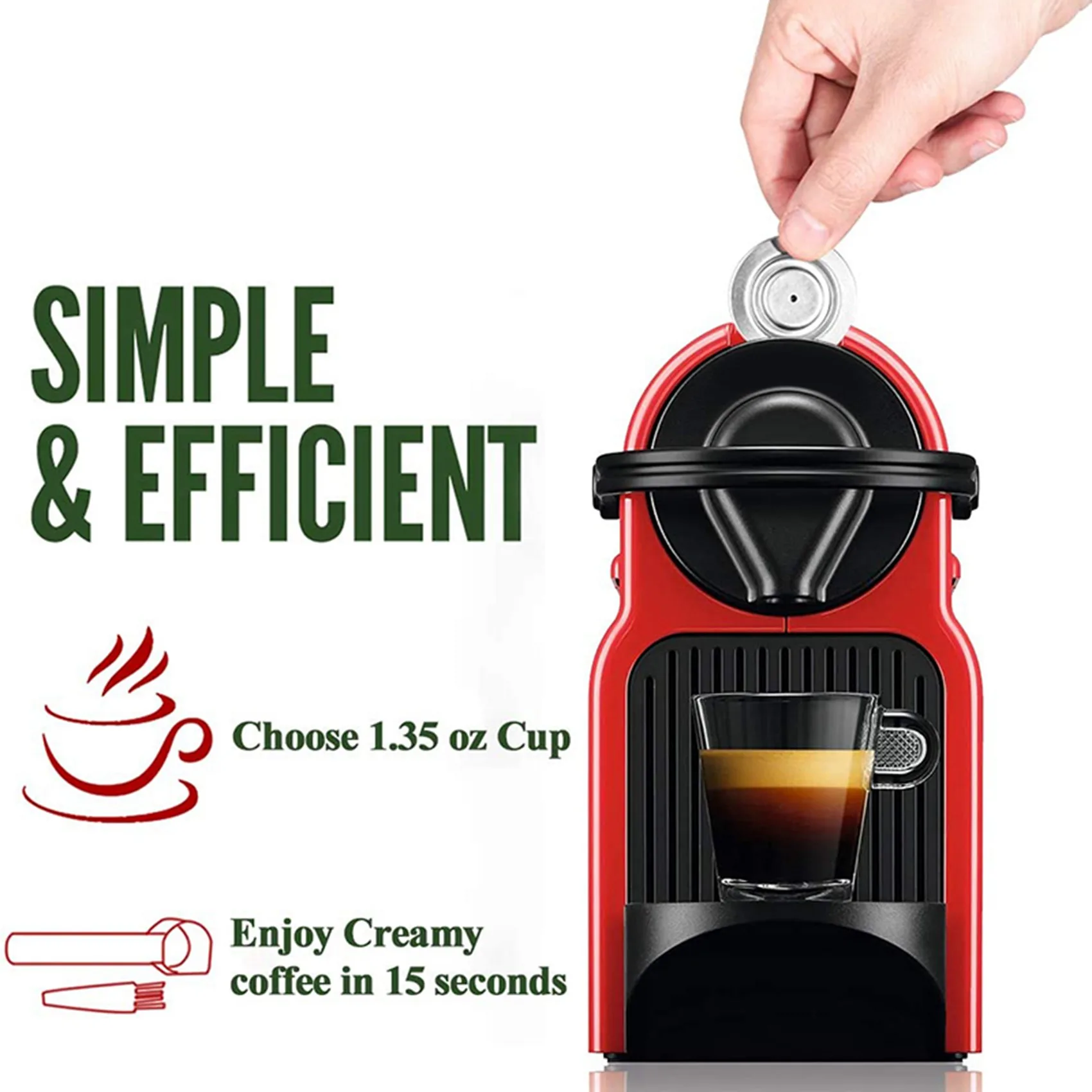 2X Espresso Refillable Capsules Reusable Nespresso Pod Espresso Coffee Pod Stainless Steel Capsules Compatible-A54Q