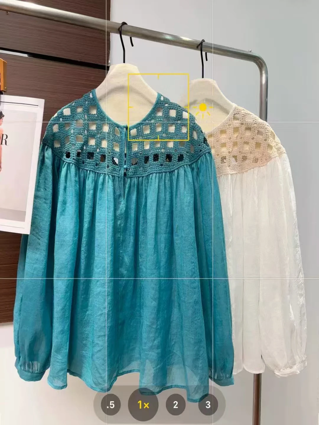 Lente/zomer nieuwe Ramee stof ronde hals schouder holle top bladerdeeg mouw comfortabele mode losse damesshirt S-XL