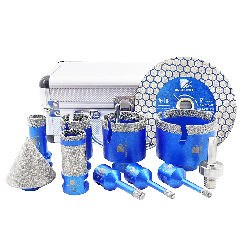 BRSCHNITT Bohrer-Set 11-teilig 6/6/8/20/35/50/68MM Bohrer Fräser-Adapter für Fliesen Granit Marmor Stein M14 Gewinde Lochsäge Fasenfräser Bohrer