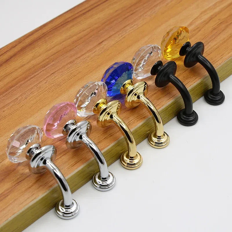 American furniture cabinet door handle drawer wardrobe handle modern gold black silver creative single hole crystal handle