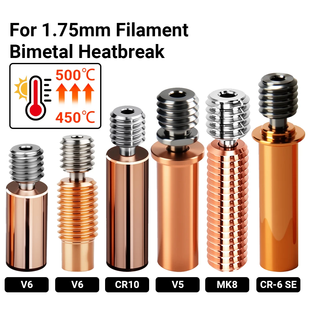 

Creativity Upgraded E3D V6 Bimetal Heatbrake Titanium Copper Bimetallic Throat For CR10 V5 V6 MK8 CR6 SE 3d Printer Hotend Parts
