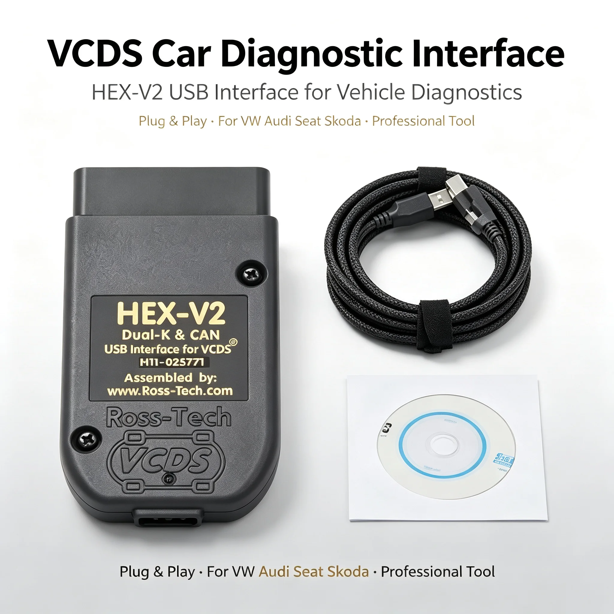 VAG COM HEX-V2 Scanner Neuestes Modell V25.3 Version Mehrsprachiges OBD2 Diagnosegerät VCDS Werkzeugkabel für Audi/Skoda/Volkswagen Fahrzeuge