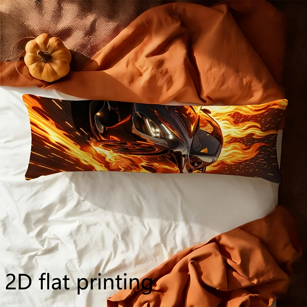 Long Pillowcase, 2D Printed Design, Dynamic Flame Racing Car Pattern, Durable Fabric, Full-body Support Pillow Cover, Suitable f