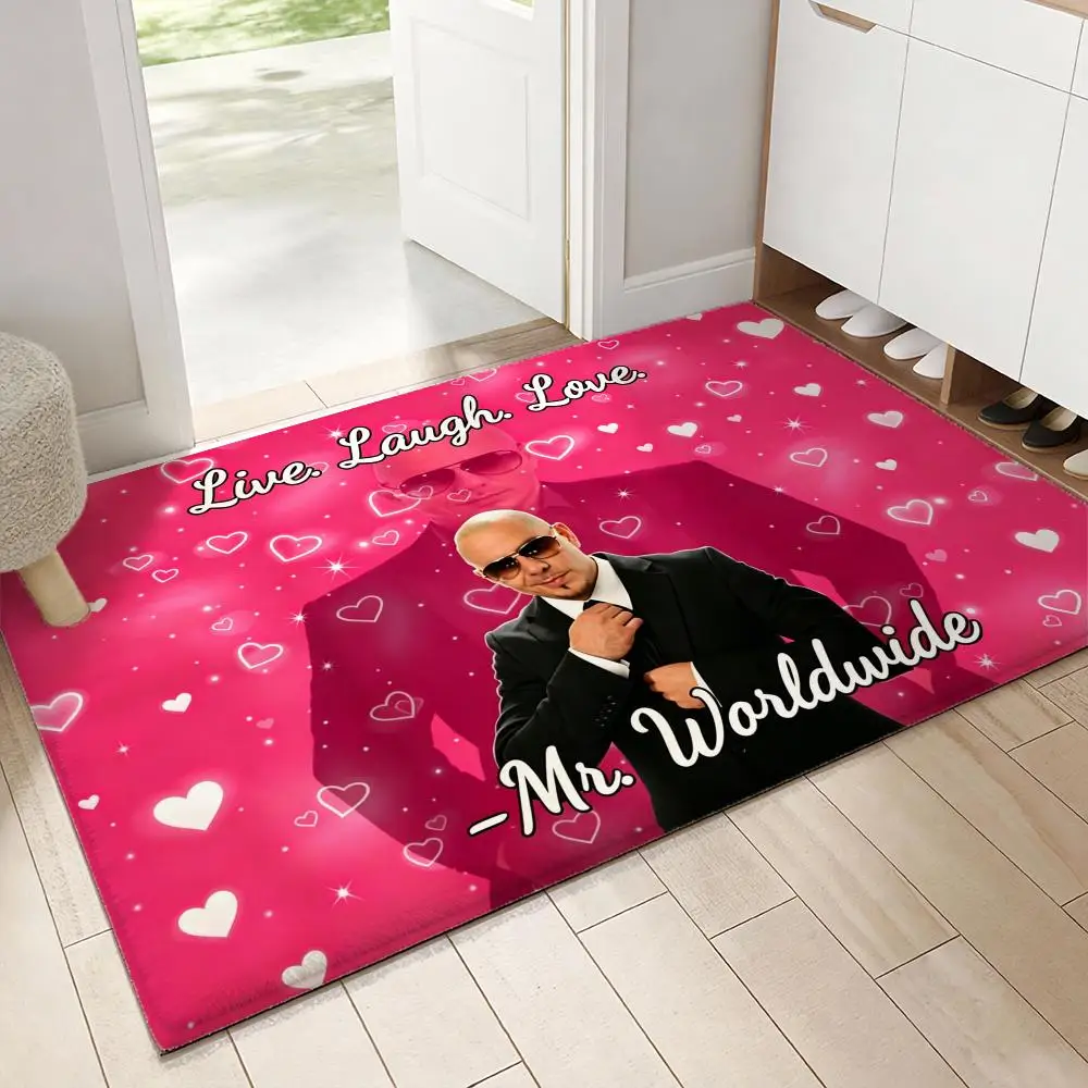 Mr Worldwide P-Pitbull V-Valentine Floor Mat Soft Thickened Flannel Door Mat Non-Slip Living Room Rug Home Decor