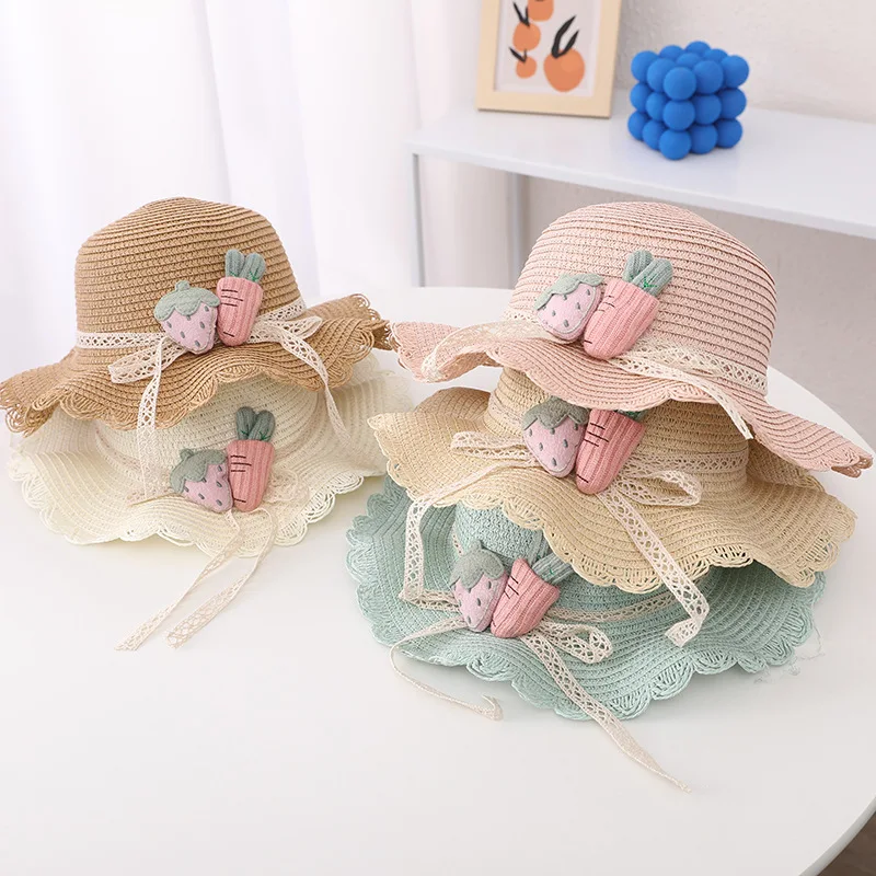 Fashion Summer Children Sunscreen Straw Hat Bag Weaving Grass Cap Cool Sun Hat For Girl Cute Breathable Baby accessories