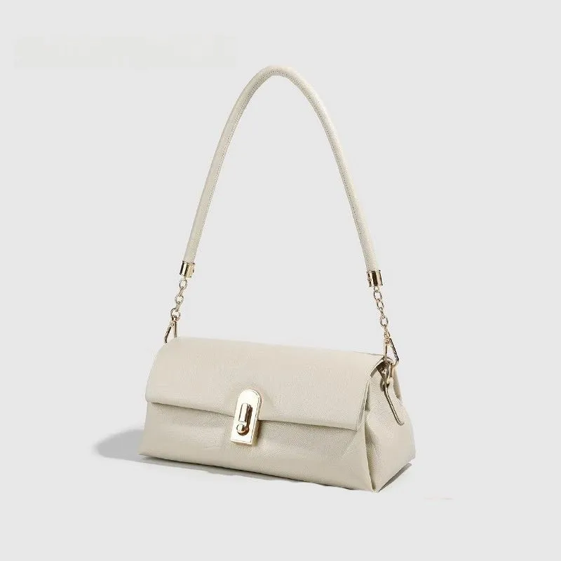 

Модная сумка с металлическим замком и цепочкой, женская белая мягкая кожаная сумка на плечо большой вместимости, женская роскошная дизайнерская простая сумка через плечо