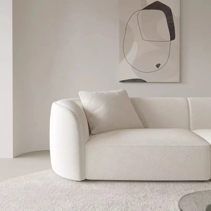 Cream cloth solid wood sofa living room small apartment simple modern curved creative reception sofa