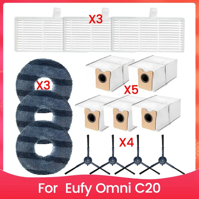 

ABZY-For Eufy Omni C20 Robot Vacuum Cleaner Side Brush Hepa Filter Mop Cloth Dust Bags Replacement Parts