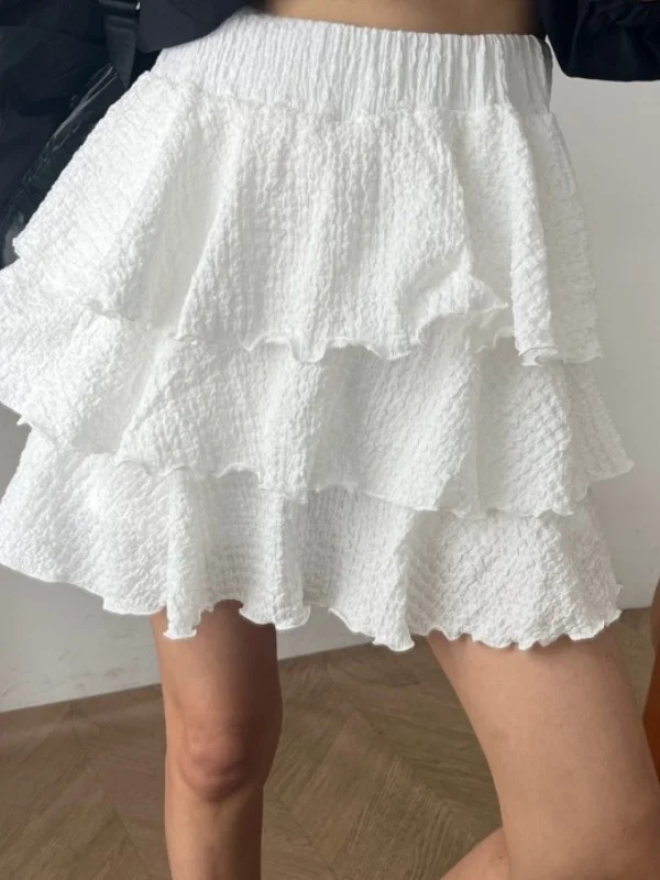 

Chic White Spliced A-Line Skirt Women's Summer 2025 High Waist Fluffy Cake Skirt f-length Skirts Fem Faion