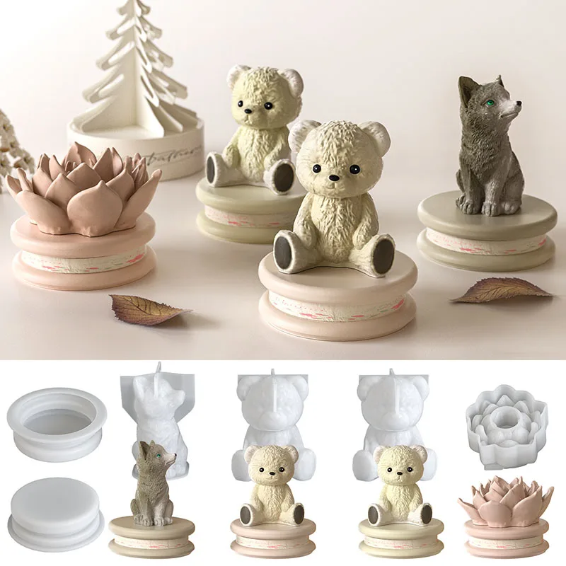 

DIY 3D силиконовые формы для животных, медведь, лиса, волк, цветы для свечей, пластырь, мыло, эпоксидная смола, изготовление домашнего декора, украшения, подарок