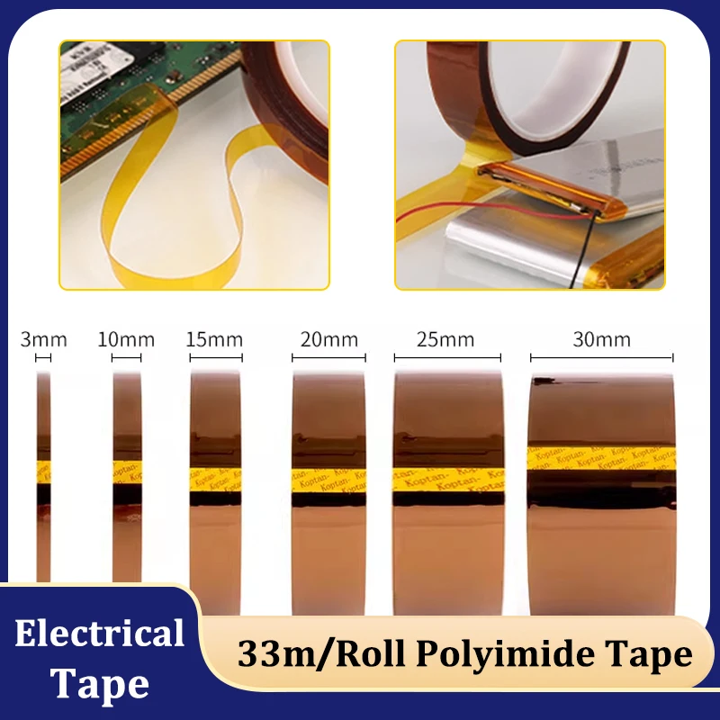 

33m/Roll Polyimide Tape 3/5/8/10/20/30/50/80/100mm BGA High Temperature Gold Film Adhesive Heat Resistant For Electronic Tapes