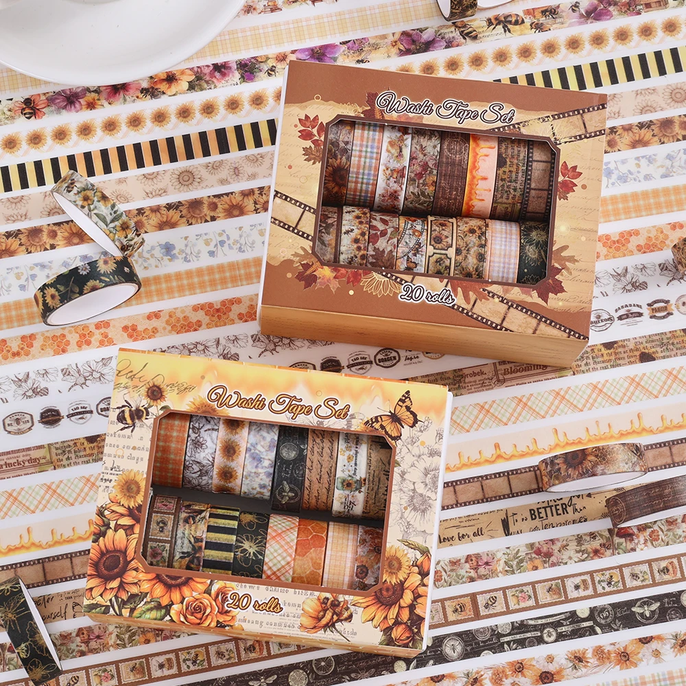 20 Rolls Vintage Washi Tape Set With Floral Bee Butterfly Botanical Designs For Scrapbooking Journaling Planner Accessories