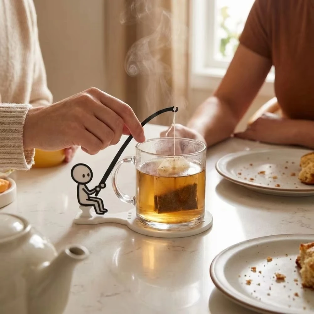 3d Printed Mini Fisherman Tea Infuser Holder Adorable Tea Fishing Decor Cup Edge Tea Bag Tray Novel Kitchen Tea Utensil Access