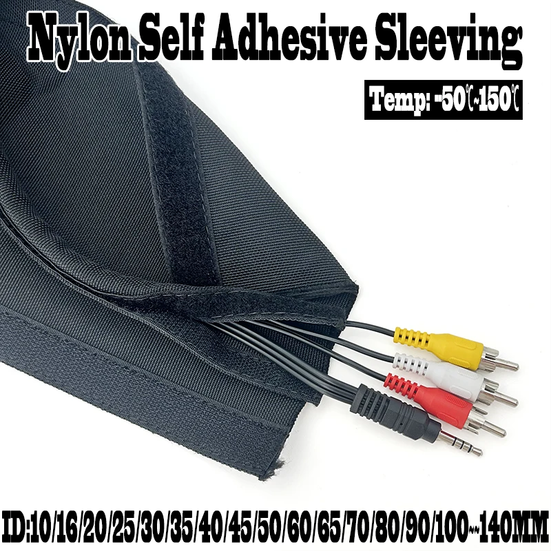 

Flame-Retardant Nylon Self-Adhesive Black Braided Cable Sleeve ID 10mm~140mm Textile Wire Protection Tube, Dustproof Wearproof