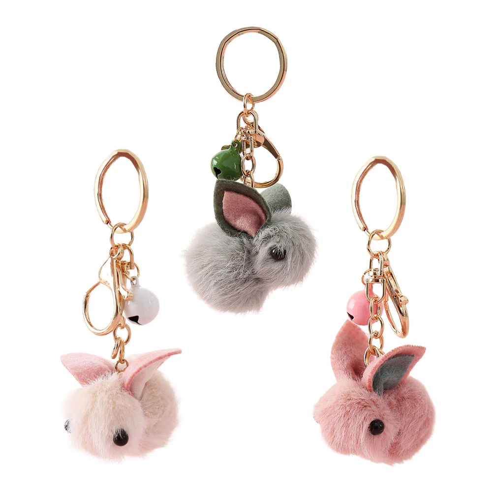 3 Pcs Wool Felt Keychain Rabbit Pendant Hamper Basketball Tote Bags Ring Car New Year Gift Miss Woman Holdall for Women