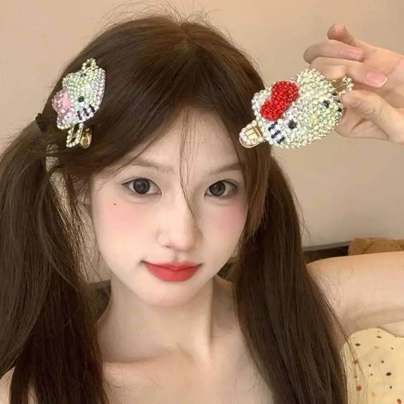 

Sanrio милая заколка для волос «Hello Kitty's Sweet Girl» со стразами, новый стиль, полная бриллиантовая челка Kawaii, модные аксессуары для волос, высокие подарки