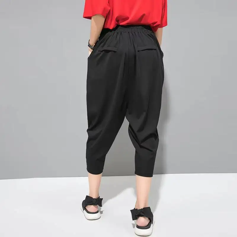 Pantalon en duvet pour femmes, Harlan, taille élastique, coutures de personnalité, grande taille, sept pantalons décontractés, nouvelle collection printemps et été