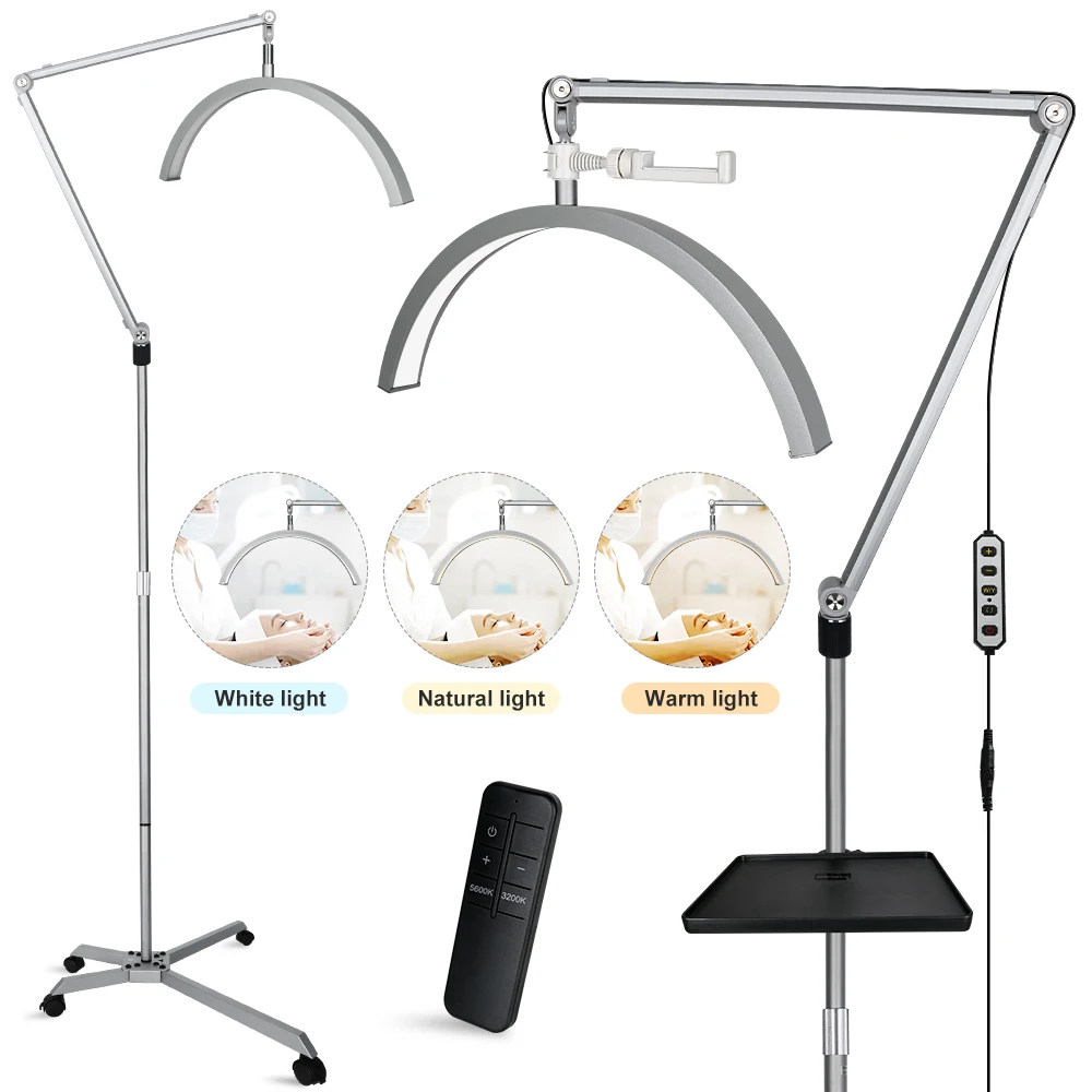 Luz de media luna plegable ajustable de 238 LED, lámpara de pie de media luna de pestañas LED de belleza de 20 pulgadas con control remoto para tratamientos de cejas