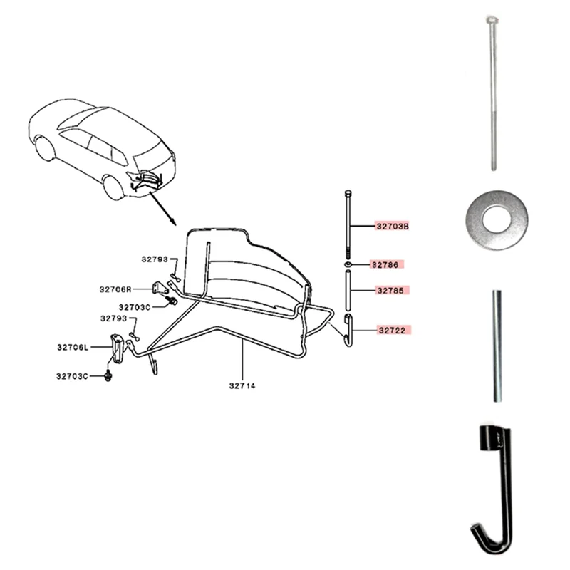 

A51K-автомобильный комплект крючков для кронштейна запасного колеса для Outlander 2013-2021 MR594567 MF450007 MR491996 автомобильные аксессуары