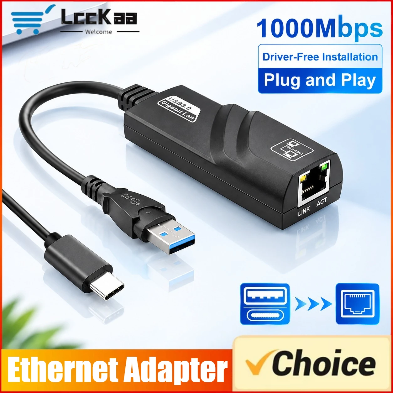 1000Mbps USB 3.0 Type C To RJ45 Gigabit Ethernet Adapter LAN Network Card for PC Laptop Desktop Windows XP 7 8 10 11 Mac OS