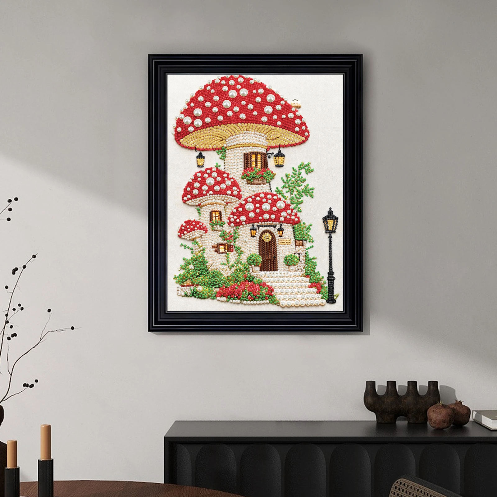 Pearl Diamond Painting Kits for Adult Beginner,Mushroom House Special Shape Diamond Art Pearl Kit for Wall Decor handmade Gift view 5
