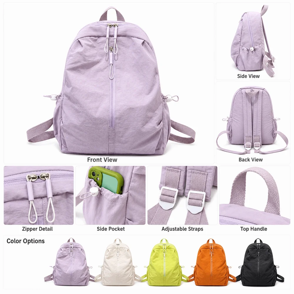 New Nylon Backpack Large Capacity Waterproof Double Shoulder Bag Multicolor Soft Trendy Leisure Bag For Girls