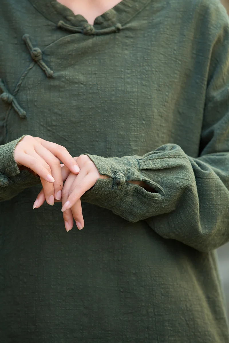 بلوزة F/W Ramie: تصميم أصلي، ياقة على شكل ضفدع مع دانتيل، طراز صيني حديث. #6