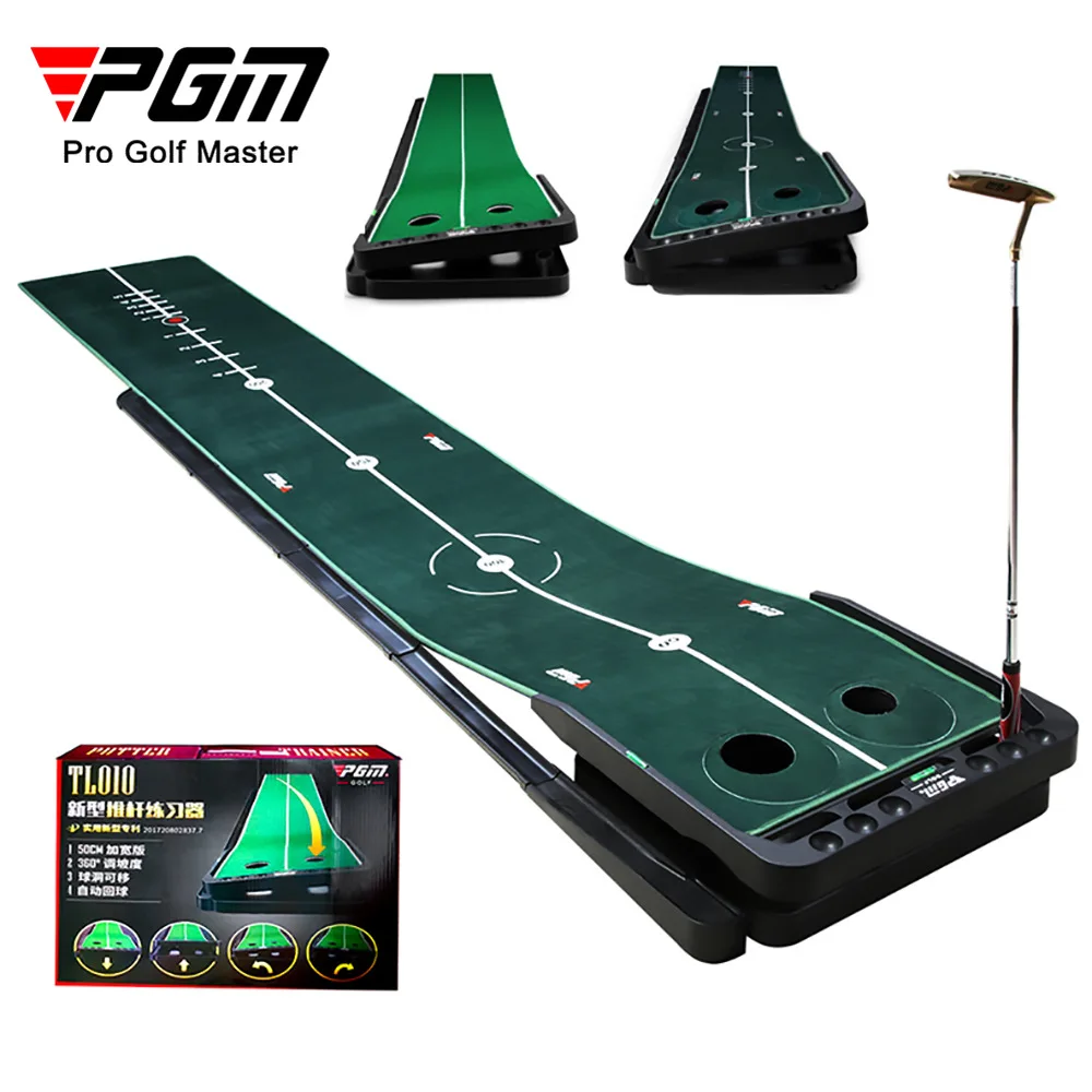 PGM Indoor Golf Putting Greens Trainer Putter Exerciser Home Office Push Rod Practice Mat Adjustable Slopes TL010