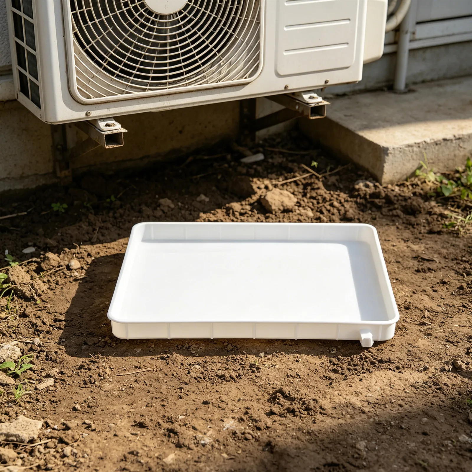 Plastic Ac Unit Drain Pan Square 15.8x15.8 Air Conditioner Drip Tray Leakproof Side Outlet for Portable Units Outdoor