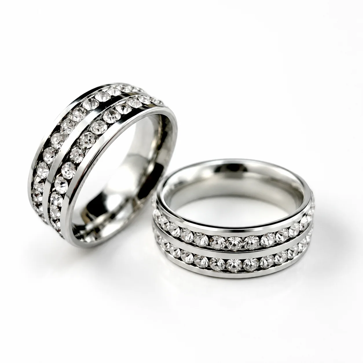 10Pcs Classic Women's Stainless Steel Rings with Cubic Zirconia for Engagement Anniversary Wedding Jewelry Female Accessory P420
