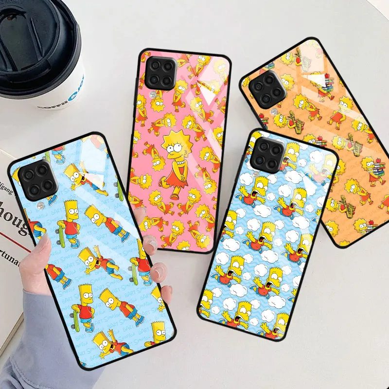 Tempered Glass Case for Samsung Galaxy A07 A50 A06 A10 A20s A03 A7 A70 A04s A50s A04 The Simpsons Collage Duff Black Phone Cover