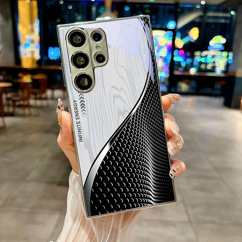 Mechanical Wave Silver Phone Case For Samsung A30s/31/A32/A34/A36/A37/A50/A51/A52/A53/A54/A55/A56/A57/A71/A72/A73 5G Glass Cover
