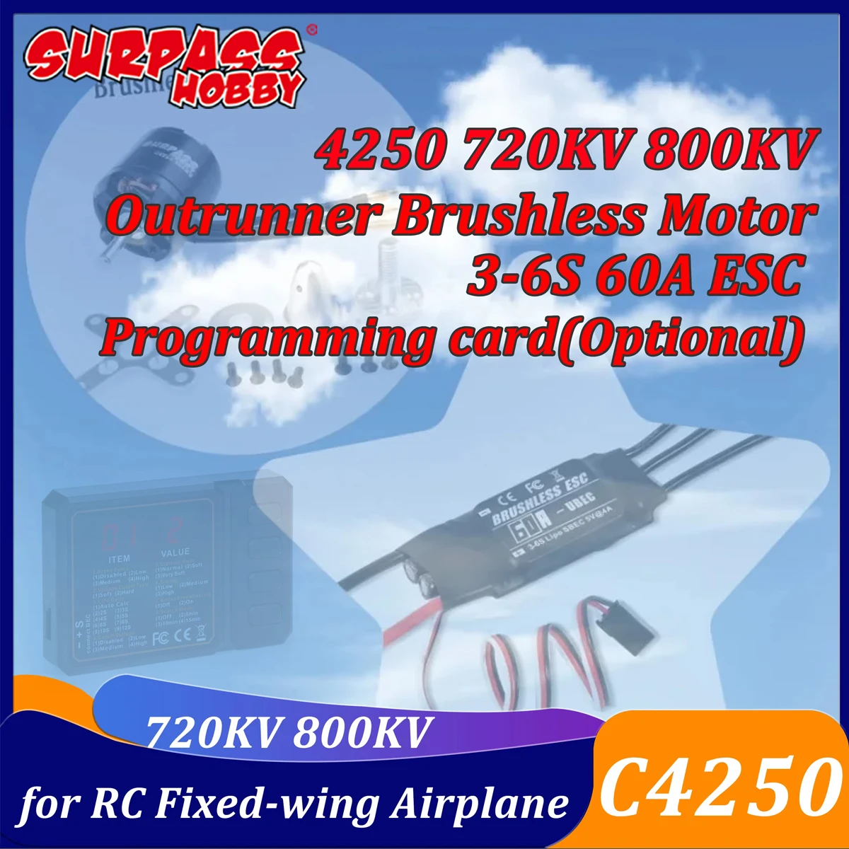 

Бесколлекторный мотор Surpass Hobby 4250 720KV 800KV Outrunner и регулятор скорости 60A 3-6S для радиоуправляемых самолетов, вертолетов, мультикоптеров