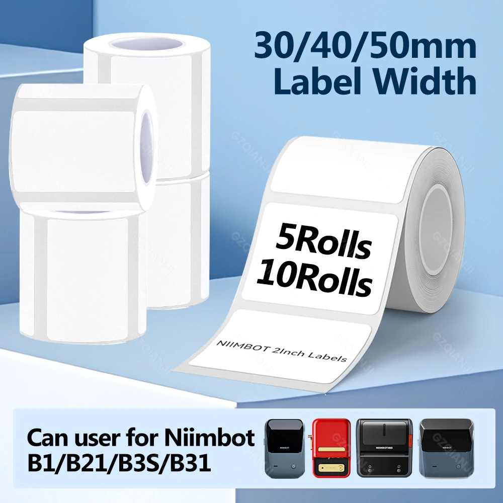 5/10 Rolls NiiMBOT White Thermal Sticker Label Self-adhesive Waterproof Labels Paper For Niimbot B1 B21 Mini Portable Printer