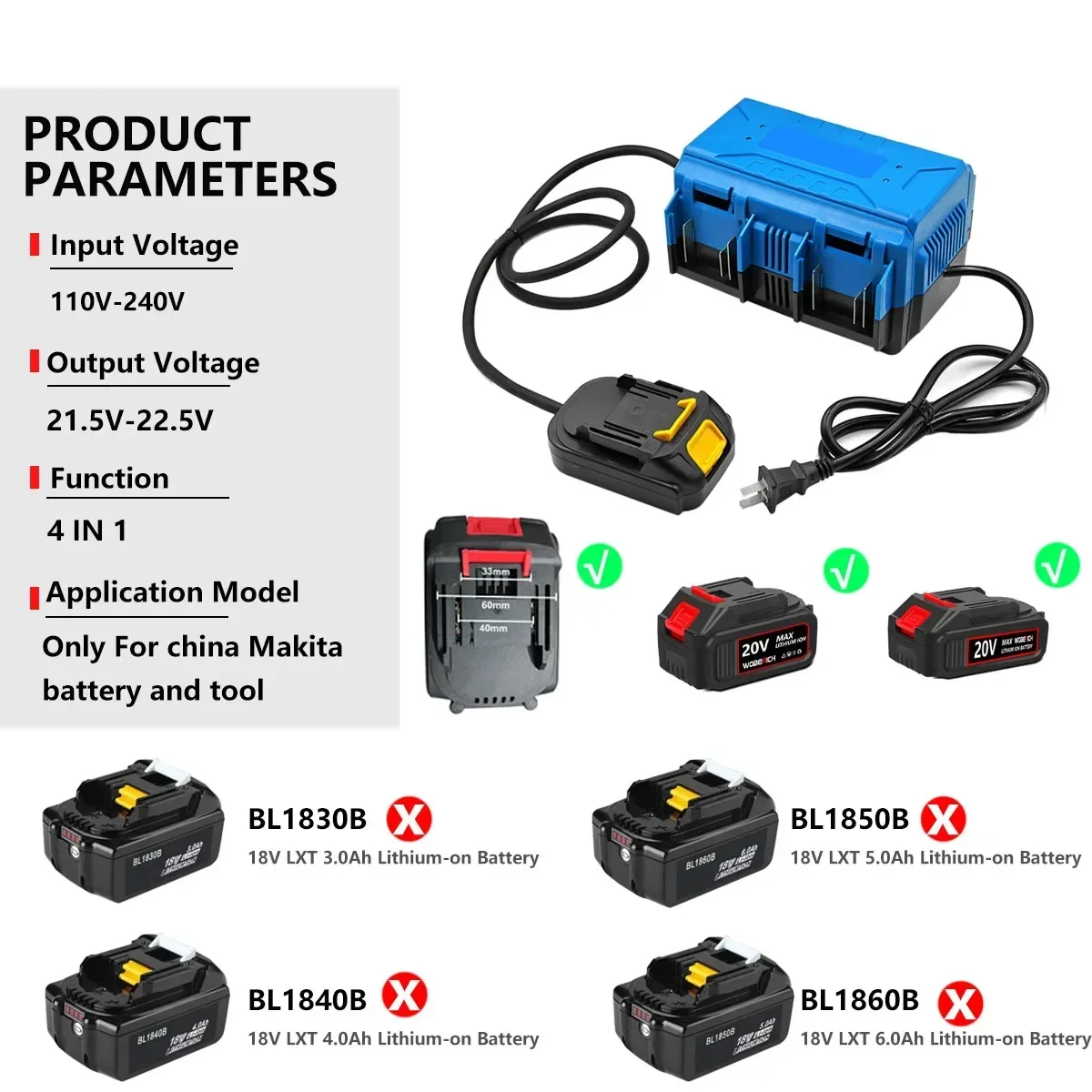 Portable Power Supply Backpack Battery Power Bank Battery Storage Power Tools For 18v Battery For 4xLithium-Ion Batteries