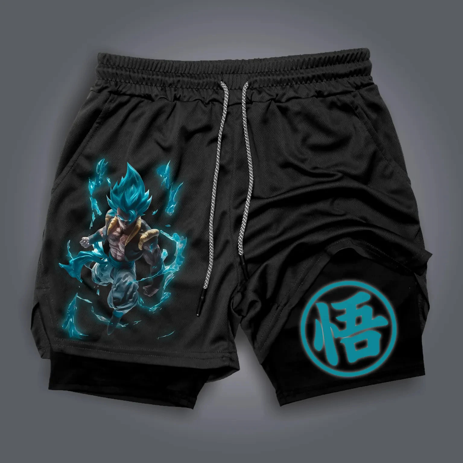 

New Dragon Ball Men's Double Layer 2-in-1 fitness pants cotton blend Goku Sports Shorts Japanese Anime Quick-Drying sweatpants