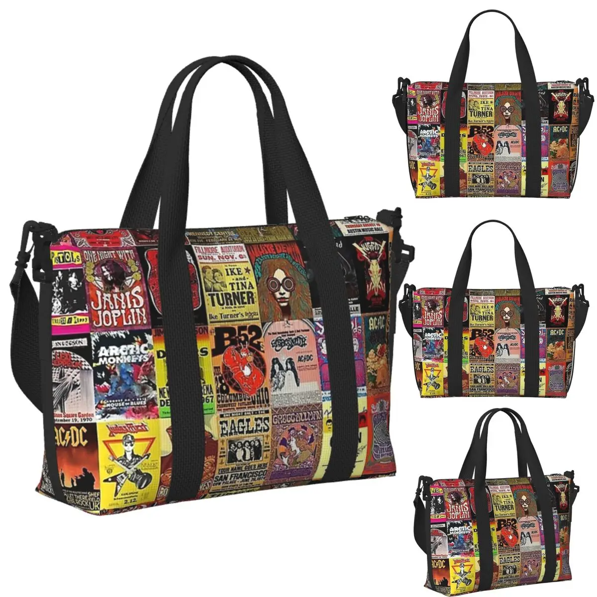 

Custom Rock Band Posters Beach Travel Bag Large Capacity Tote Bags for Gym Yoga Women Shopping Duffle Shoulder Bag