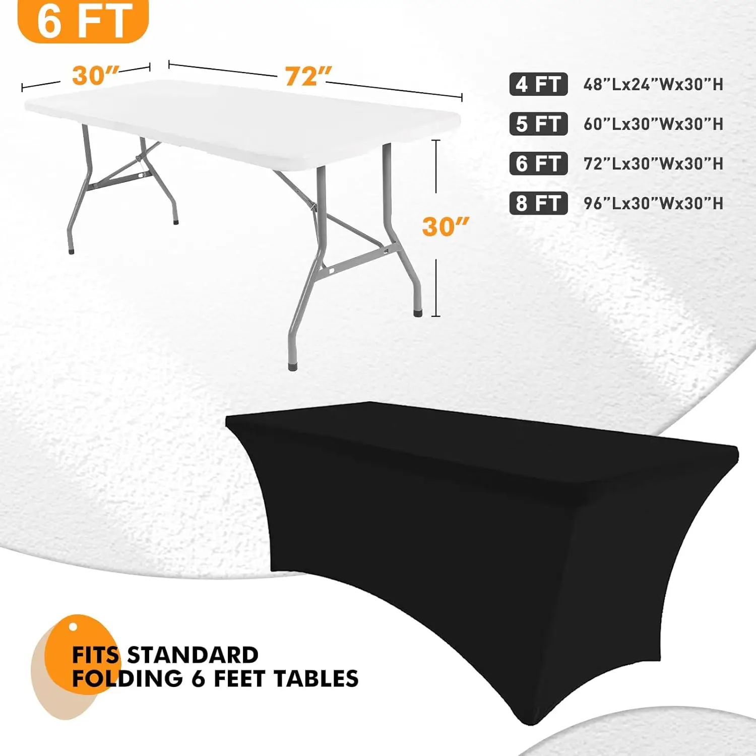 4/6/8FT Spandex Table Cover Black Fitted Rectangular Tablecloth Stretchable Fabric Lycra Tablecloth 6 ft Wrinkle-Free 2 Pcs