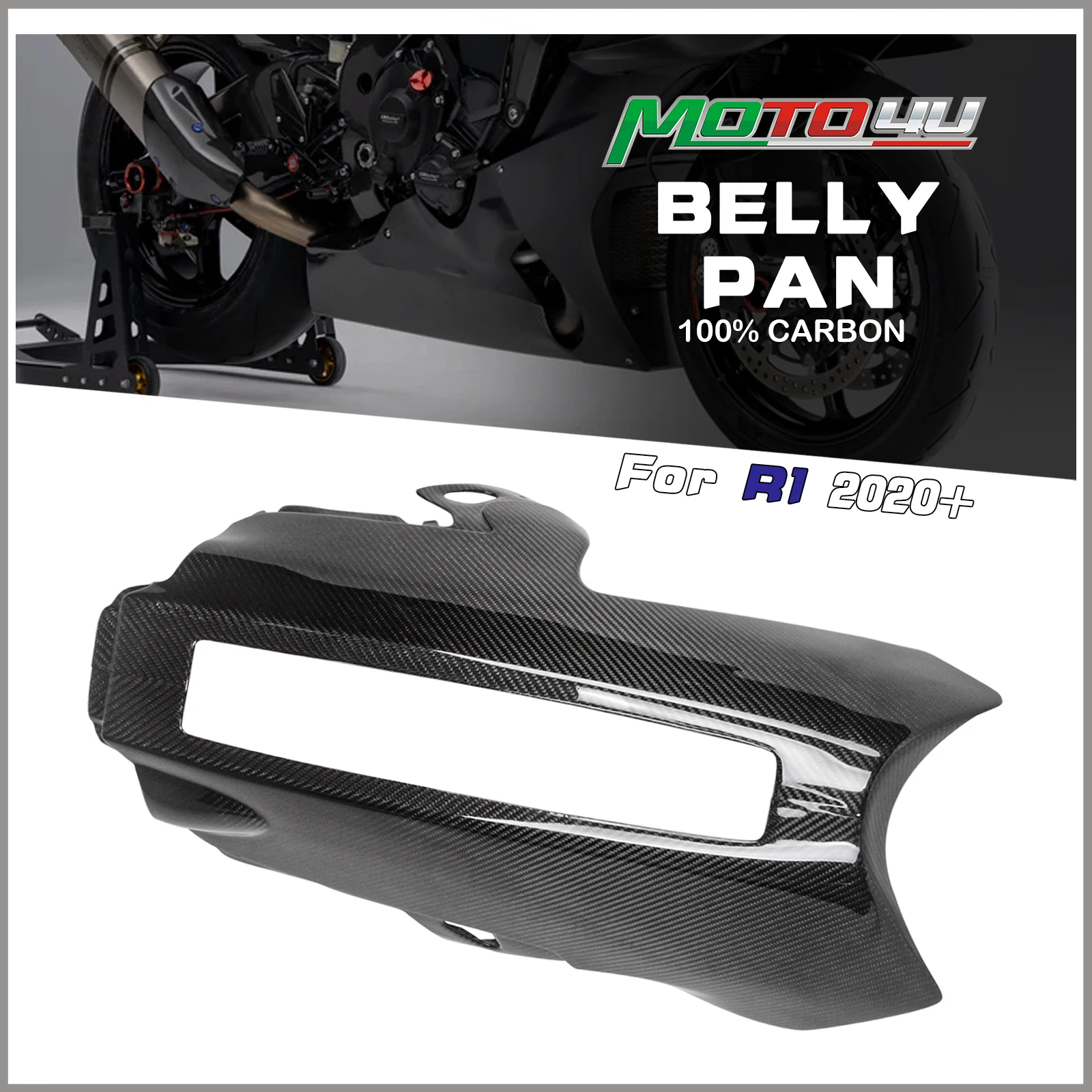 For YAMAHA YZF R1 R1M 2020 2021 2022 2023+100% Carbon Fiber Belly Pan Engine Exhaust Cover Lower Undertray Motorcycle Fairing